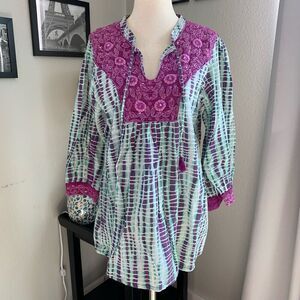 Letarte Handmade embellished tunic style top size medium
